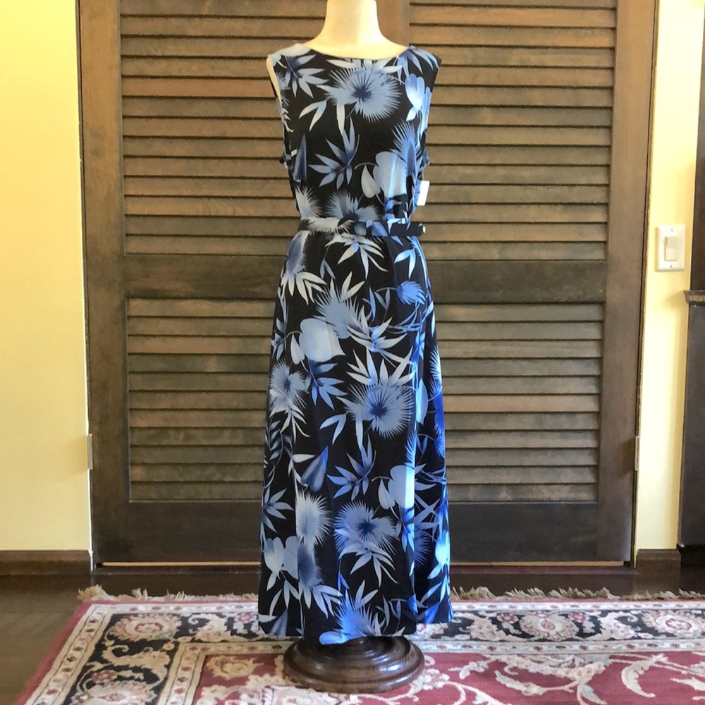 Navy and Light Blue Sleeveless Dress
